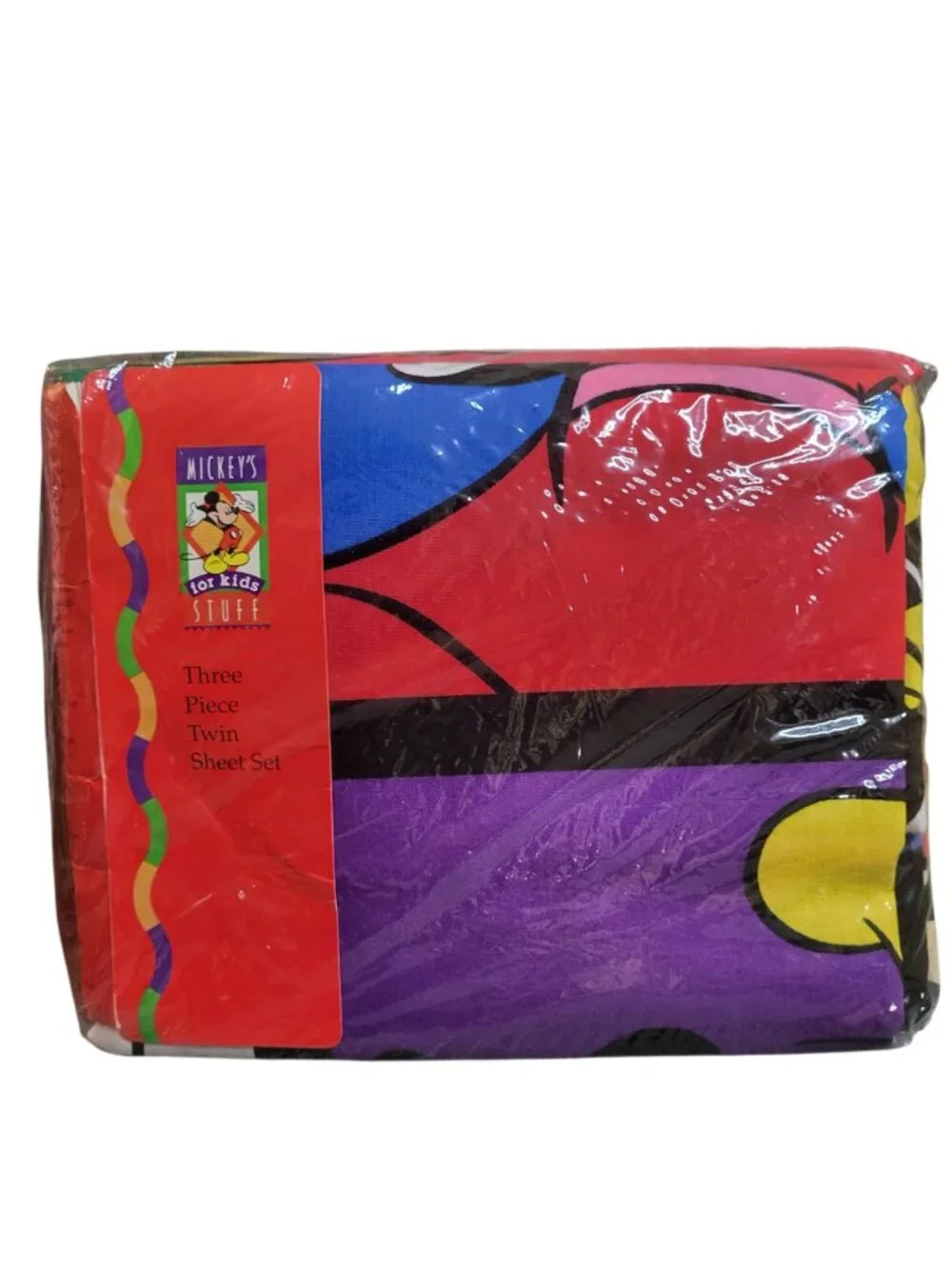 Vtg Disney Mickey's for Kids Stuff Three-Piece Twin Sheet Set Color Block